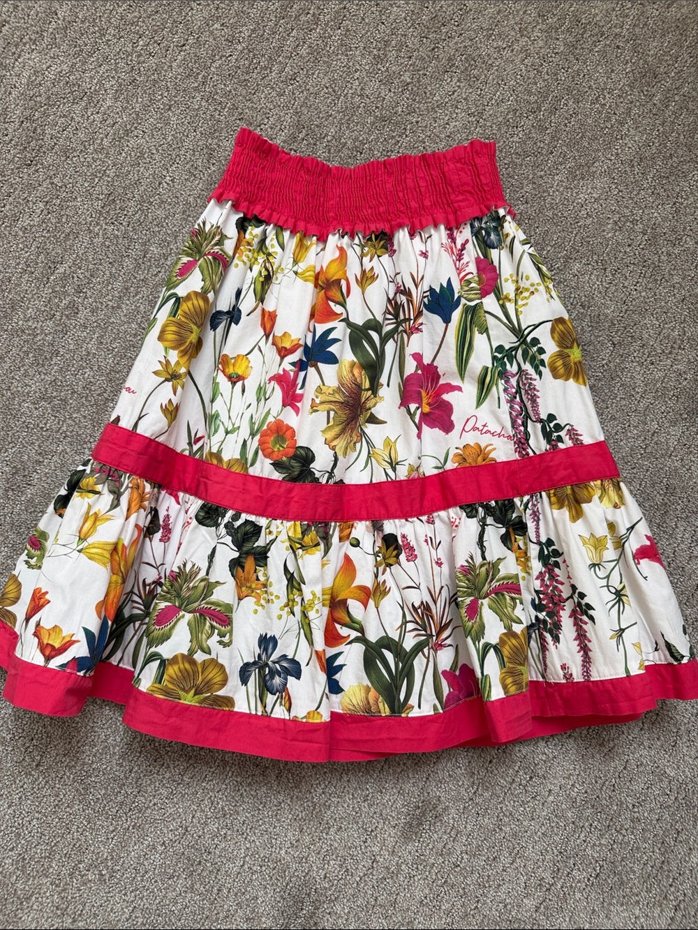 Patachou girls  White Floral Skirt with Pink Trim